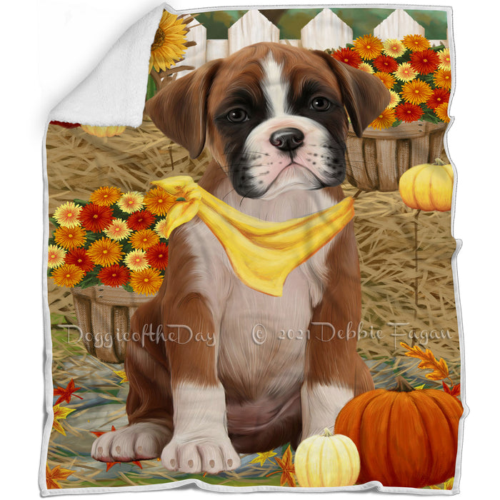 Fall Autumn Greeting Boxer Dog with Pumpkins Blanket BLNKT72381