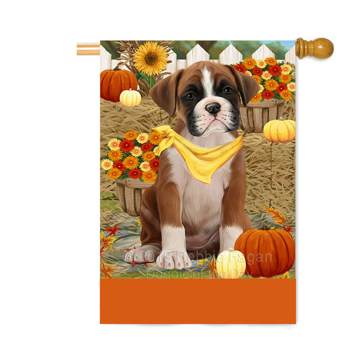 Personalized Fall Autumn Greeting Boxer Dog with Pumpkins Custom House Flag FLG-DOTD-A61895