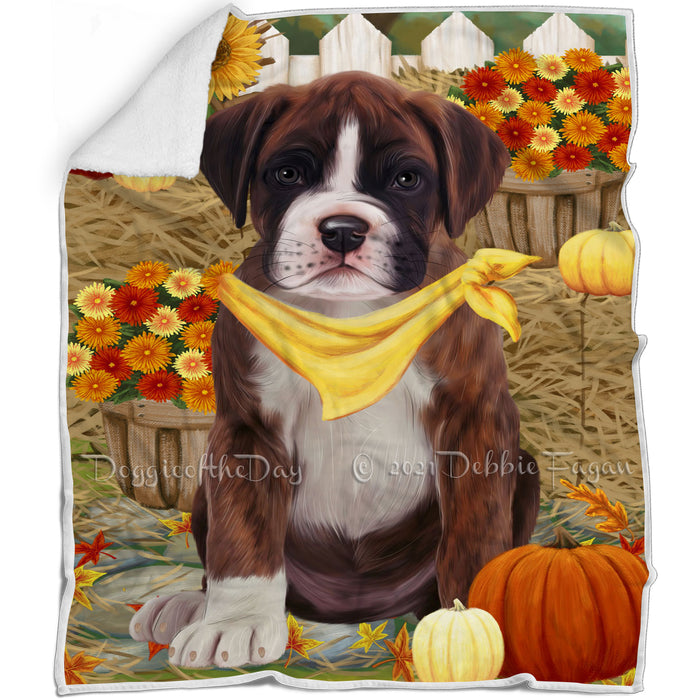 Fall Autumn Greeting Boxer Dog with Pumpkins Blanket BLNKT72390