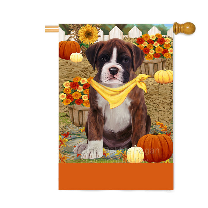Personalized Fall Autumn Greeting Boxer Dog with Pumpkins Custom House Flag FLG-DOTD-A61896
