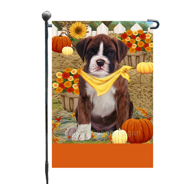 Personalized Fall Autumn Greeting Boxer Dog with Pumpkins Custom Garden Flags GFLG-DOTD-A61840