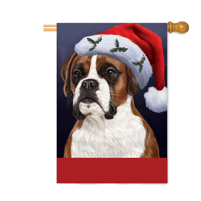 Personalized Christmas Holidays Boxer Dog Wearing Santa Hat Portrait Head Custom House Flag FLG-DOTD-A59867