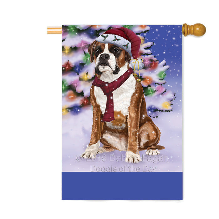 Personalized Winterland Wonderland Boxer Dog In Christmas Holiday Scenic Background Custom House Flag FLG-DOTD-A61313