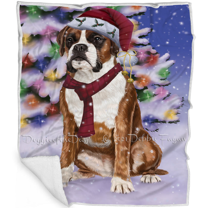 Winterland Wonderland Boxers Adult Dog In Christmas Holiday Scenic Background Blanket