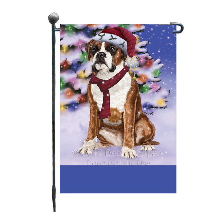 Personalized Winterland Wonderland Boxer Dog In Christmas Holiday Scenic Background Custom Garden Flags GFLG-DOTD-A61257
