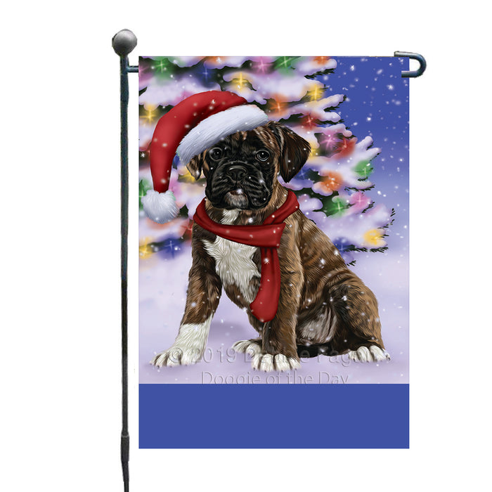 Personalized Winterland Wonderland Boxer Dog In Christmas Holiday Scenic Background Custom Garden Flags GFLG-DOTD-A61258