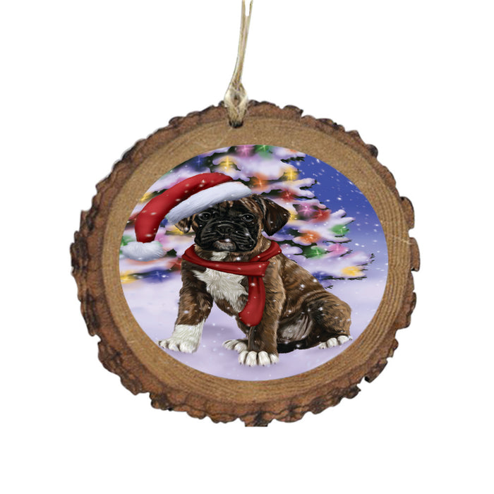 Winterland Wonderland Boxer Dog In Christmas Holiday Scenic Background Wooden Christmas Ornament WOR49537