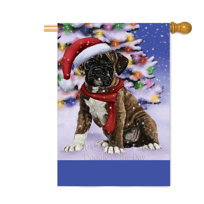 Personalized Winterland Wonderland Boxer Dog In Christmas Holiday Scenic Background Custom House Flag FLG-DOTD-A61314