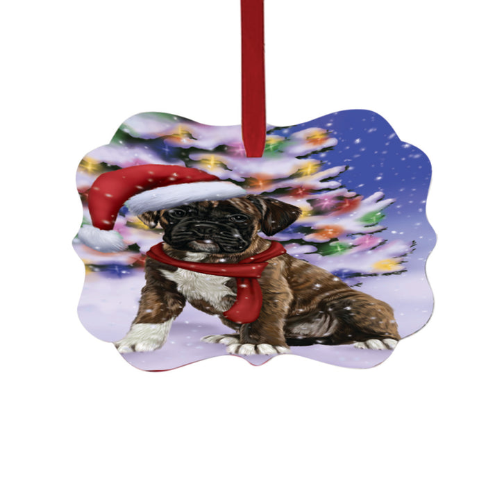 Winterland Wonderland Boxer Dog In Christmas Holiday Scenic Background Double-Sided Photo Benelux Christmas Ornament LOR49537