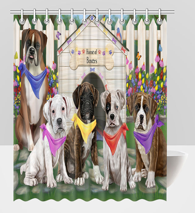 Spring Dog House Boxer Dogs Shower Curtain