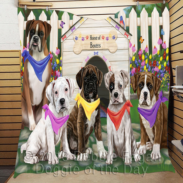 Spring Dog House Boxer Dogs Quilt