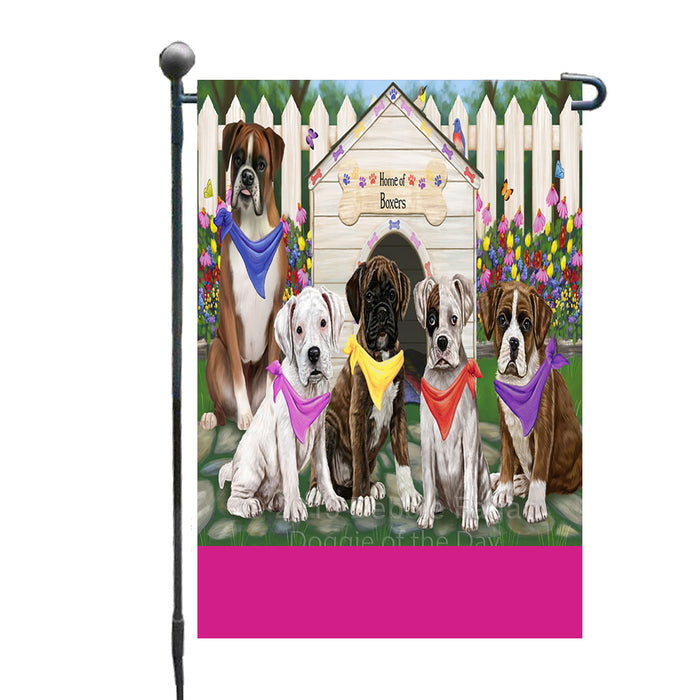 Personalized Spring Dog House Boxer Dogs Custom Garden Flags GFLG-DOTD-A62779