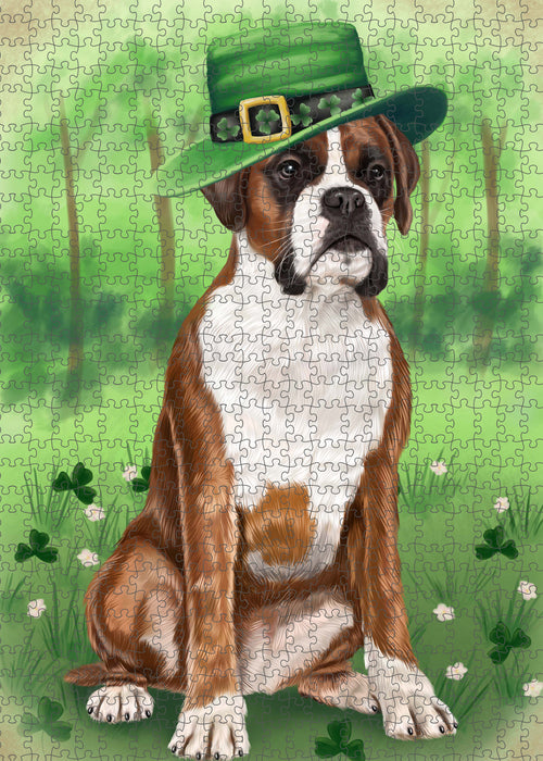 St. Patrick's Day Boxer Dog Portrait Jigsaw Puzzle for Adults Animal Interlocking Puzzle Game Unique Gift for Dog Lover's with Metal Tin Box PZL1022