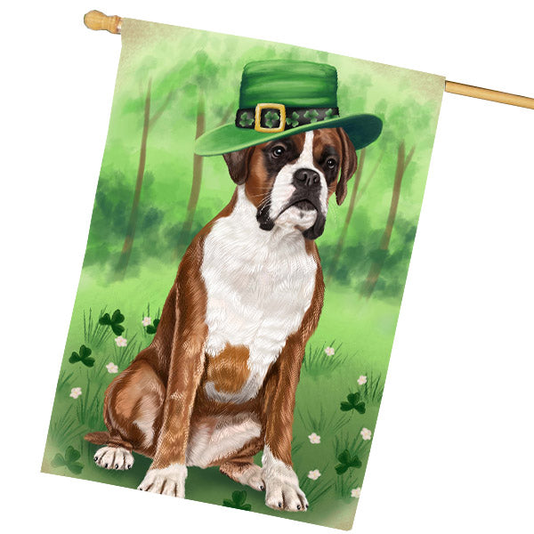 St. Patrick's Day Boxer Dog House Flag Outdoor Decorative Double Sided Pet Portrait Weather Resistant Premium Quality Animal Printed Home Decorative Flags 100% Polyester FLG69715