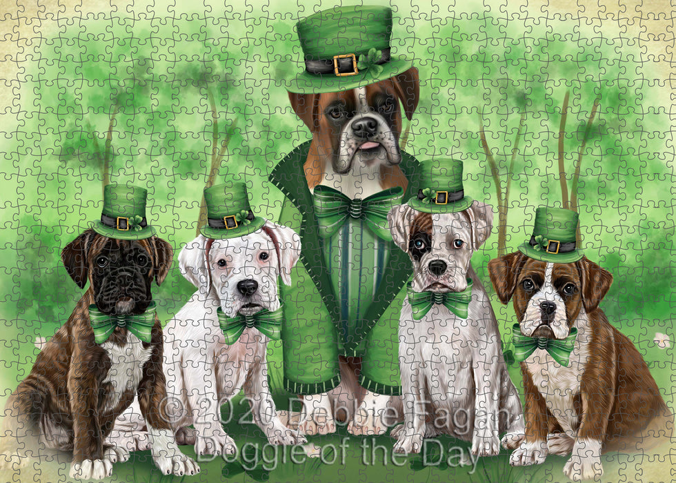 St. Patrick's Day Family Boxer Dogs Portrait Jigsaw Puzzle for Adults Animal Interlocking Puzzle Game Unique Gift for Dog Lover's with Metal Tin Box