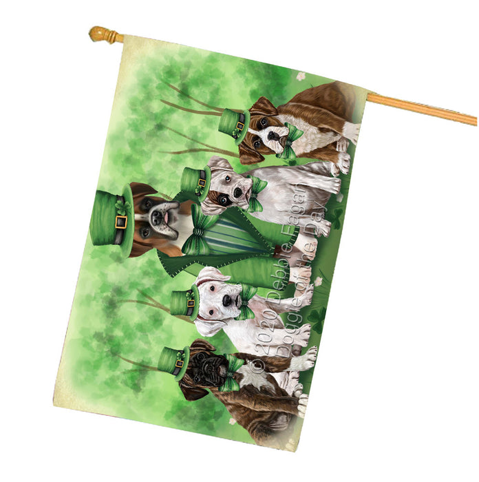 St. Patrick's Day Family Boxer Dogs House Flag Outdoor Decorative Double Sided Pet Portrait Weather Resistant Premium Quality Animal Printed Home Decorative Flags 100% Polyester