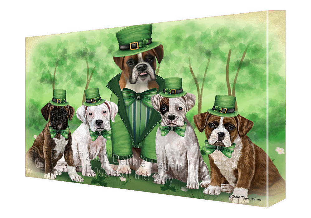 St. Patrick's Day Family Boxer Dogs Canvas Wall Art - Premium Quality Ready to Hang Room Decor Wall Art Canvas - Unique Animal Printed Digital Painting for Decoration
