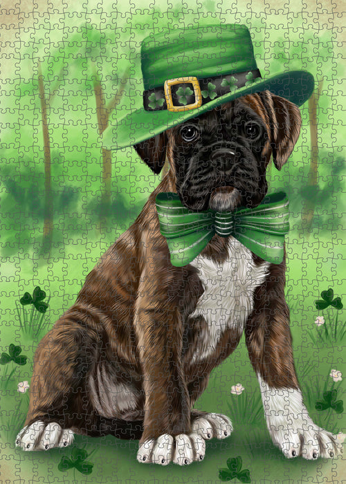 St. Patrick's Day Boxer Dog Portrait Jigsaw Puzzle for Adults Animal Interlocking Puzzle Game Unique Gift for Dog Lover's with Metal Tin Box PZL1023