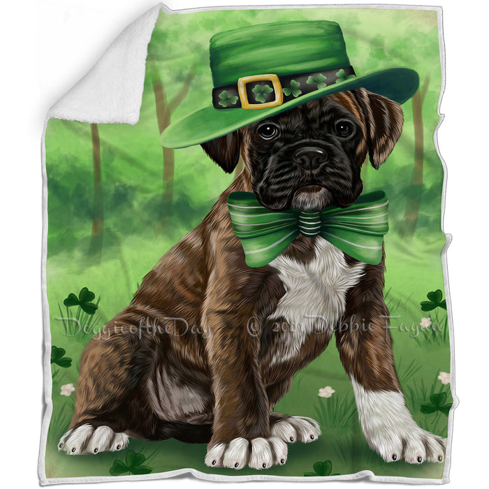 St. Patricks Day Irish Portrait Boxer Dog Blanket BLNKT142329