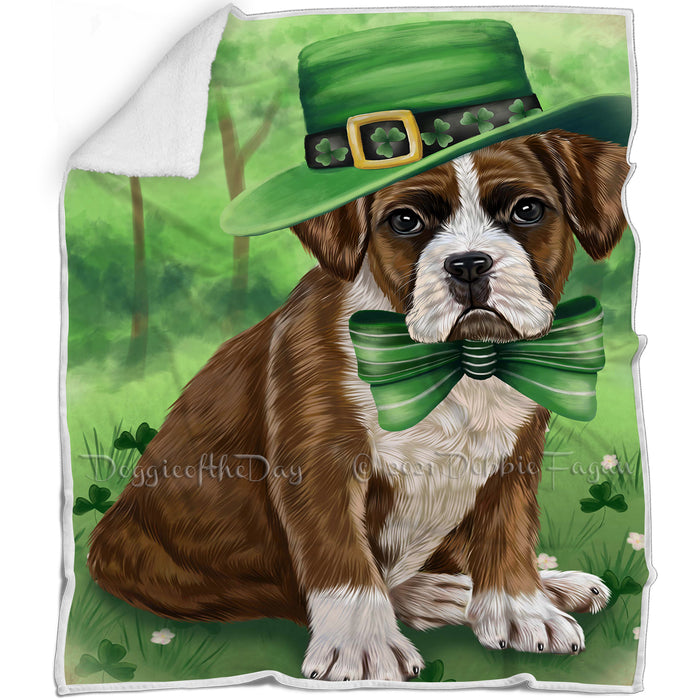 St. Patricks Day Irish Portrait Boxer Dog Blanket BLNKT142331