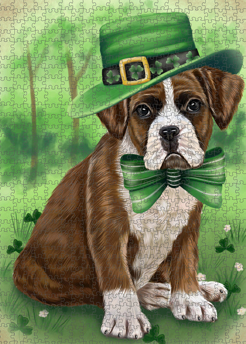 St. Patrick's Day Boxer Dog Portrait Jigsaw Puzzle for Adults Animal Interlocking Puzzle Game Unique Gift for Dog Lover's with Metal Tin Box PZL1025