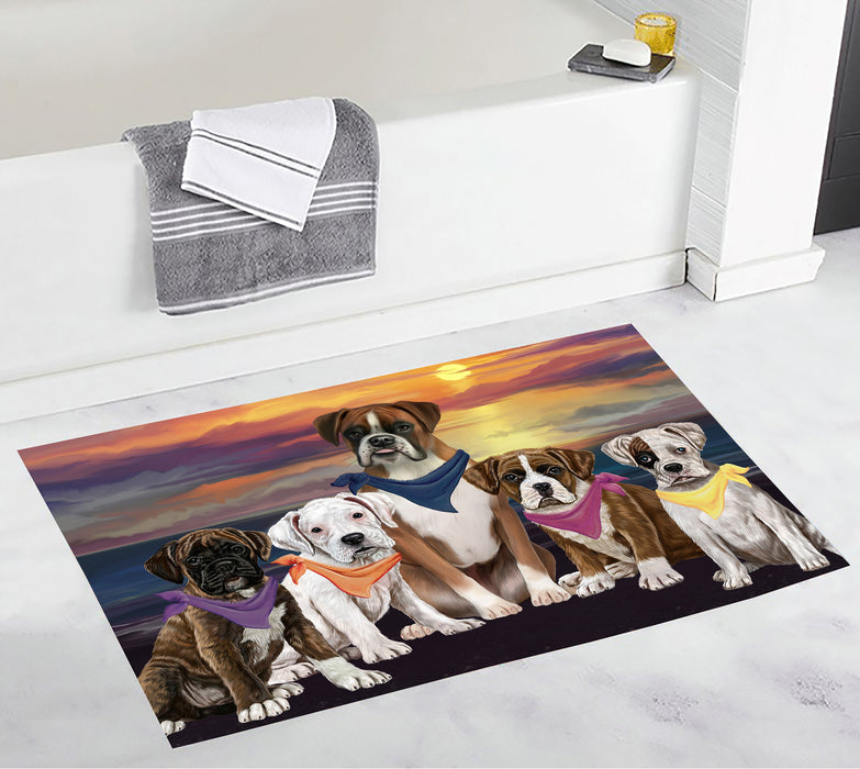 Family Sunset Portrait Boxer Dogs Bath Mat