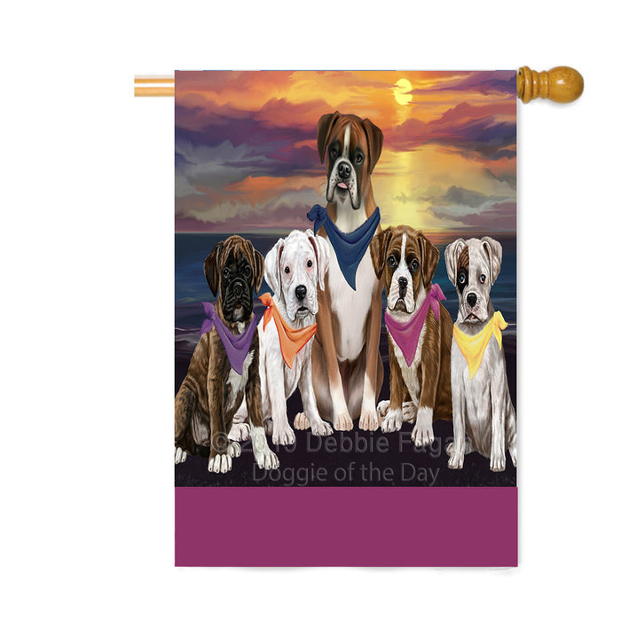 Personalized Family Sunset Portrait Boxer Dogs Custom House Flag FLG-DOTD-A60639