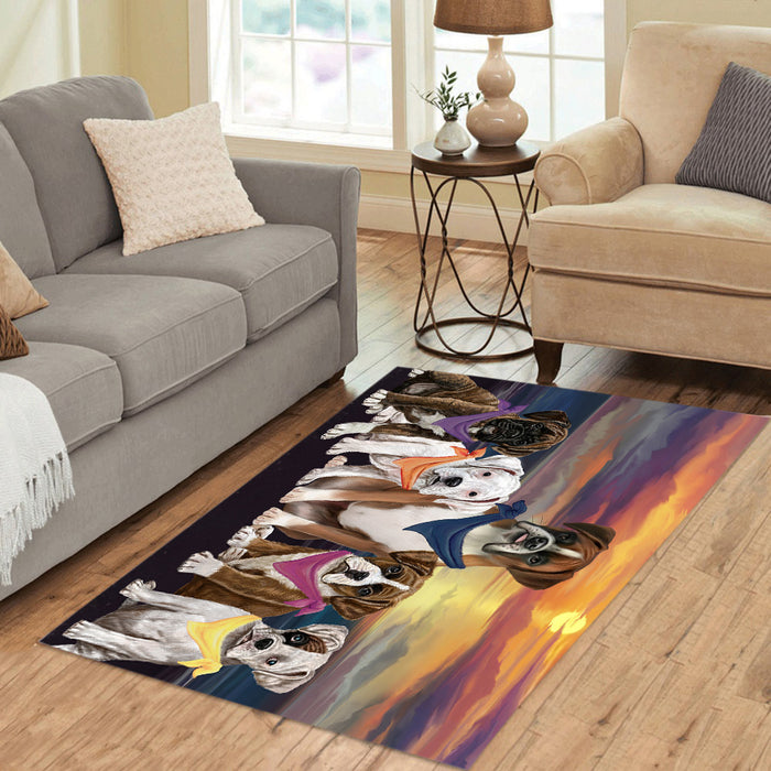 Family Sunset Portrait Boxer Dogs Area Rug