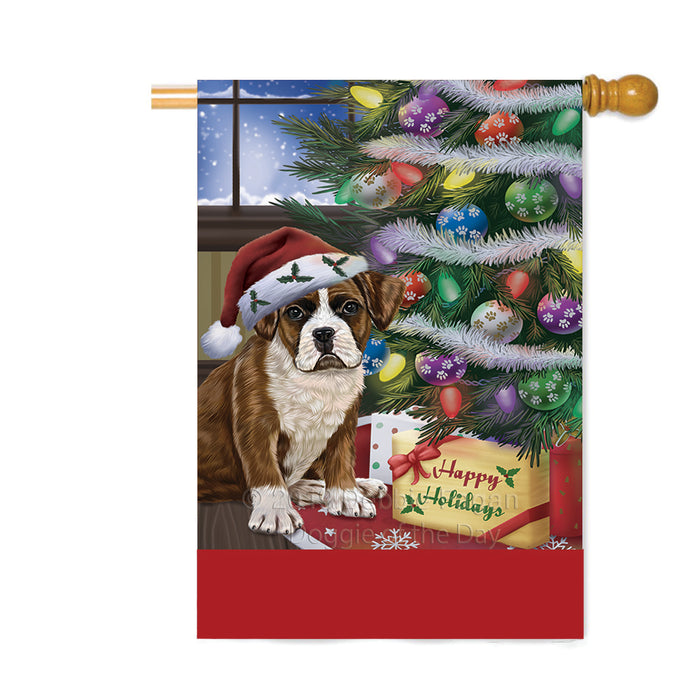 Personalized Christmas Happy Holidays Boxer Dog with Tree and Presents Custom House Flag FLG-DOTD-A58662