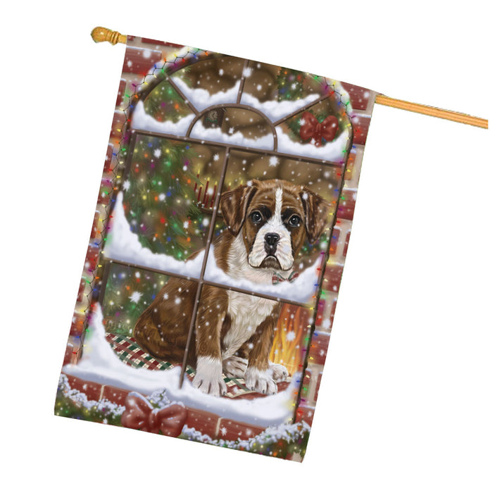 Please come Home for Christmas Boxer Dog House Flag Outdoor Decorative Double Sided Pet Portrait Weather Resistant Premium Quality Animal Printed Home Decorative Flags 100% Polyester FLG67985