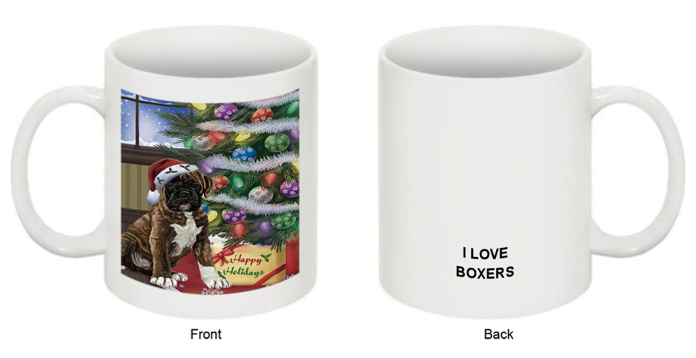 Christmas Happy Holidays Boxer Dog with Tree and Presents Coffee Mug MUG49205