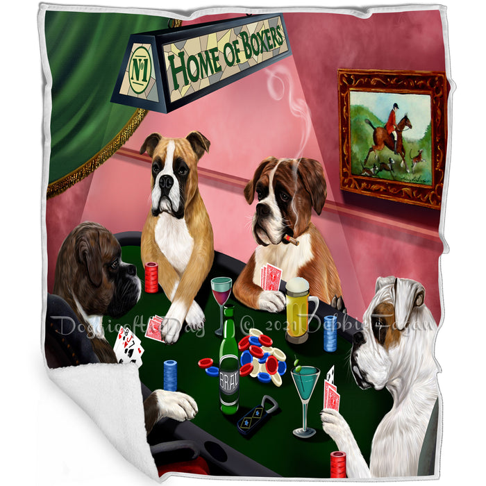Home of Boxers 4 Dogs Playing Poker Blanket