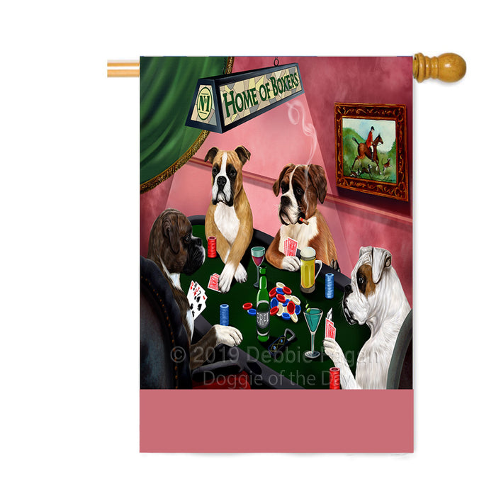 Personalized Home of Boxer Dogs Four Dogs Playing Poker Custom House Flag FLG-DOTD-A60306