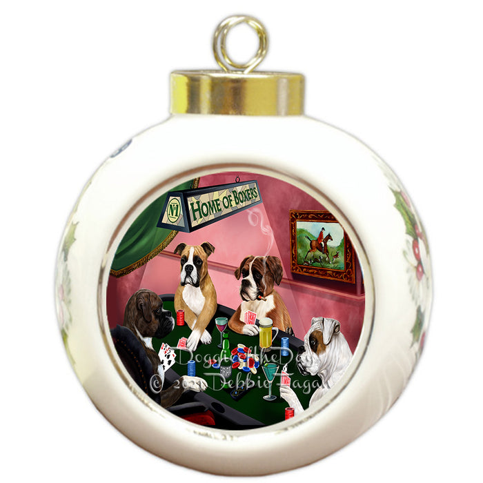 Home of Poker Playing Boxer Dogs Round Ball Christmas Ornament Pet Decorative Hanging Ornaments for Christmas X-mas Tree Decorations - 3" Round Ceramic Ornament