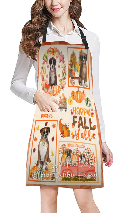 Happy Fall Y'all Pumpkin Boxer Dogs Cooking Kitchen Adjustable Apron Apron49192