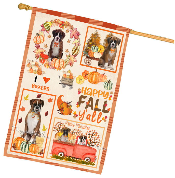 Happy Fall Y'all Pumpkin Boxer Dogs House Flag Outdoor Decorative Double Sided Pet Portrait Weather Resistant Premium Quality Animal Printed Home Decorative Flags 100% Polyester