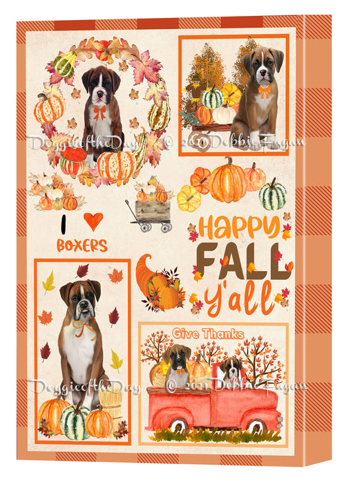 Happy Fall Y'all Pumpkin Boxer Dogs Canvas Wall Art - Premium Quality Ready to Hang Room Decor Wall Art Canvas - Unique Animal Printed Digital Painting for Decoration