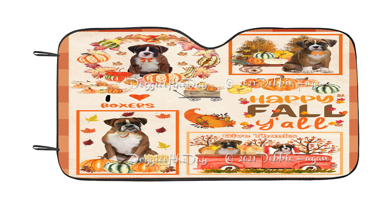 Happy Fall Y'all Pumpkin Boxer Dogs Car Sun Shade Cover Curtain