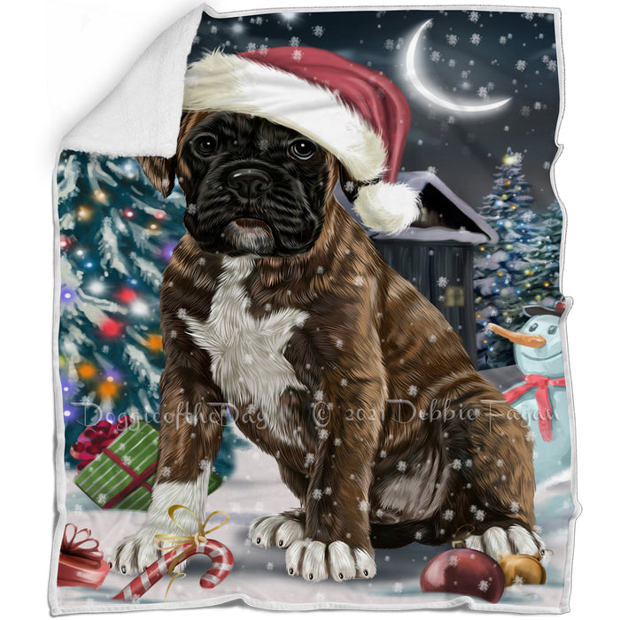 Have a Holly Jolly Christmas Boxer Dog in Holiday Background Blanket D058