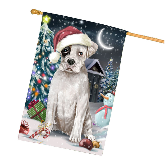Have a Holly Jolly Christmas Boxer Dog House Flag Outdoor Decorative Double Sided Pet Portrait Weather Resistant Premium Quality Animal Printed Home Decorative Flags 100% Polyester FLG67855