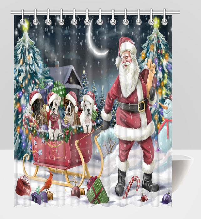 Santa Sled Dogs Christmas Happy Holidays Boxer Dogs Shower Curtain