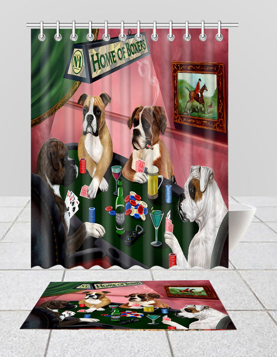 Home of  Boxer Dogs Playing Poker Bath Mat and Shower Curtain Combo