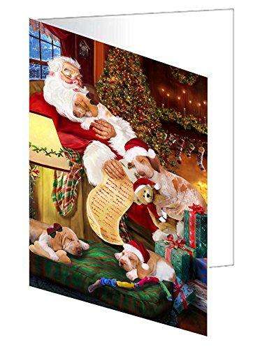 Bracco Italiano Dog and Puppies Sleeping with Santa Handmade Artwork Assorted Pets Greeting Cards and Note Cards with Envelopes for All Occasions and Holiday Seasons