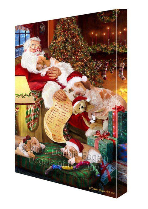 Bracco Italiano Dog and Puppies Sleeping with Santa Painting Printed on Canvas Wall Art