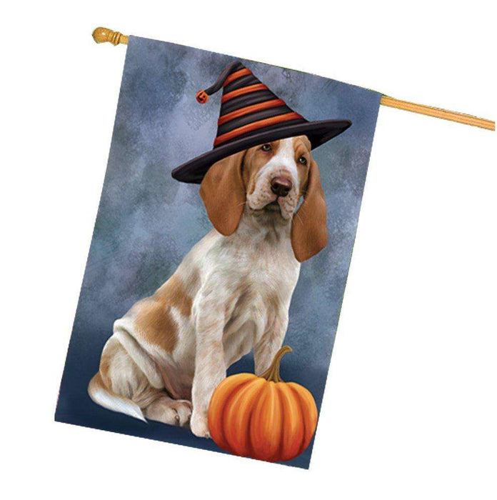 Bracco Italiano Dog Wearing Witch Hat with Pumpkin House Flag