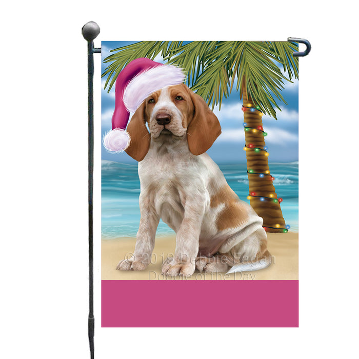 Personalized Summertime Happy Holidays Christmas Bracco Italiano Dog on Tropical Island Beach  Custom Garden Flags GFLG-DOTD-A60428