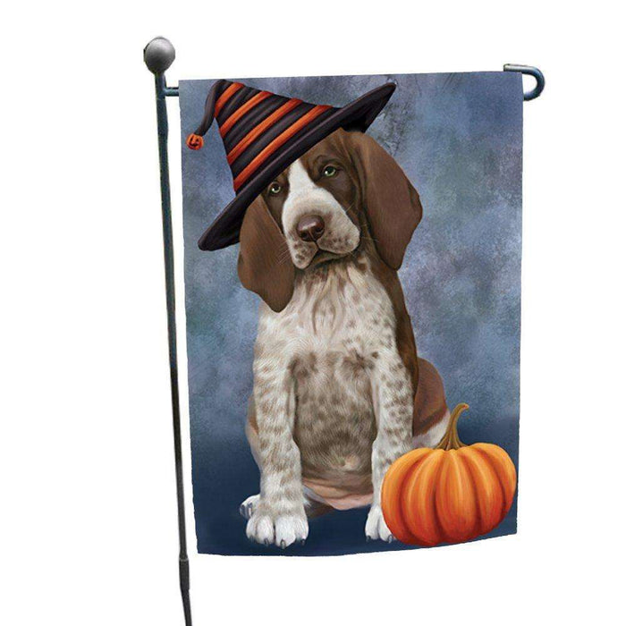Braco Italiano Puppy Dog Wearing Witch Hat with Pumpkin Garden Flag