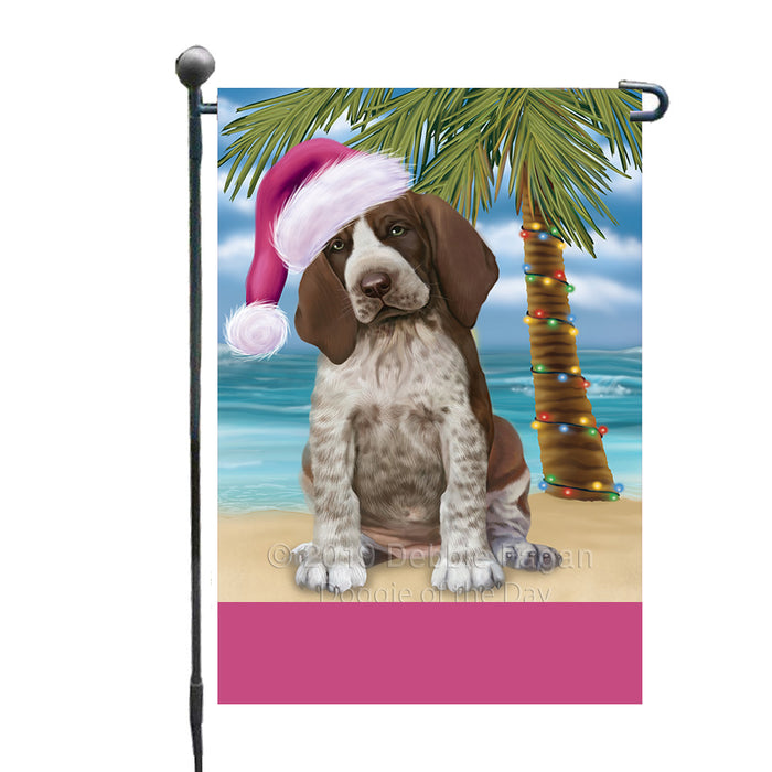 Personalized Summertime Happy Holidays Christmas Bracco Italiano Dog on Tropical Island Beach  Custom Garden Flags GFLG-DOTD-A60429