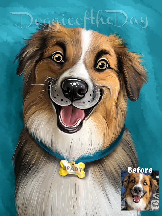 Digital Caricature PERSONALIZED Painting PET PORTRAIT! Custom Pet Photo Dog or Cat Art