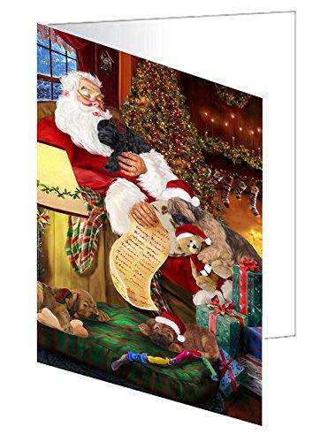 Briard Dog and Puppies Sleeping with Santa Handmade Artwork Assorted Pets Greeting Cards and Note Cards with Envelopes for All Occasions and Holiday Seasons